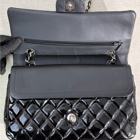 SOLD - CHANEL Black Patent Leather Classic Flap Medium SHW - Picture 11 of 17